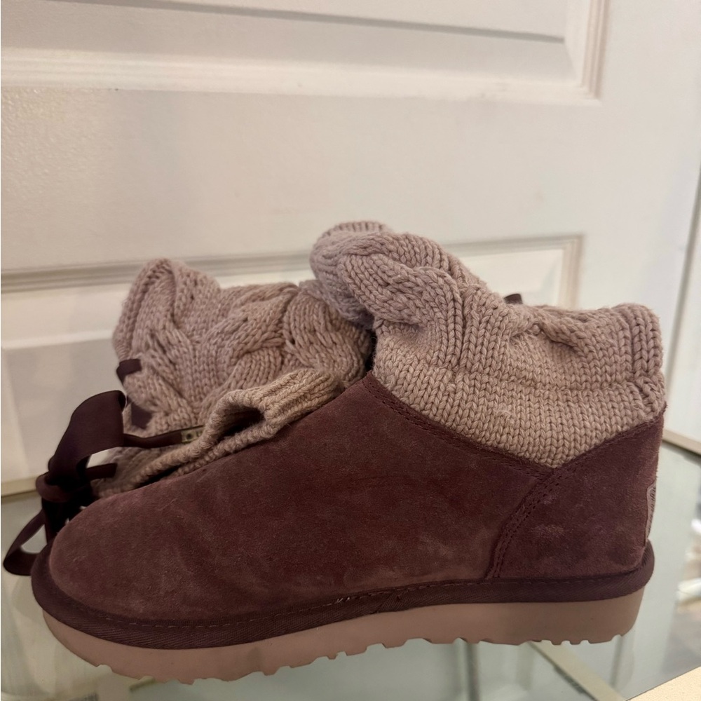 UGG Suede Knit Cuff Boots - Purple and Cream